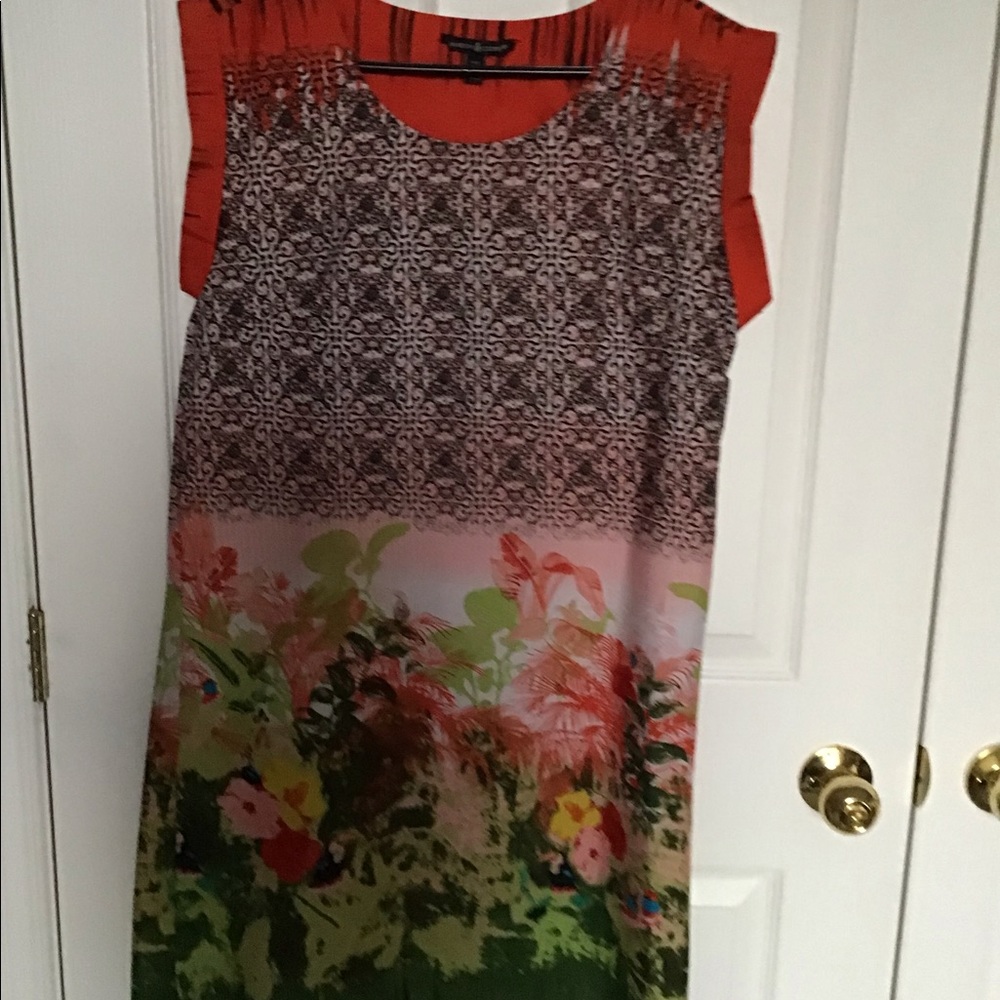Fun colourful summer dress with image of tropical birds